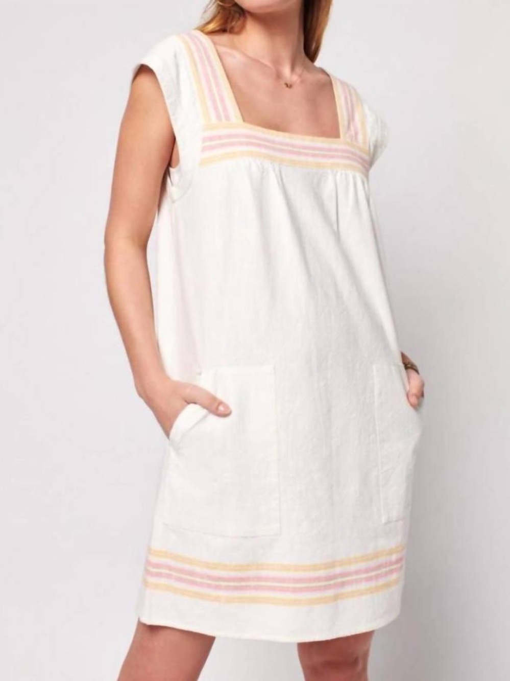 Faherty Hailee Dress Size Large Organic Cotton Sleeveless Off-White Pockets